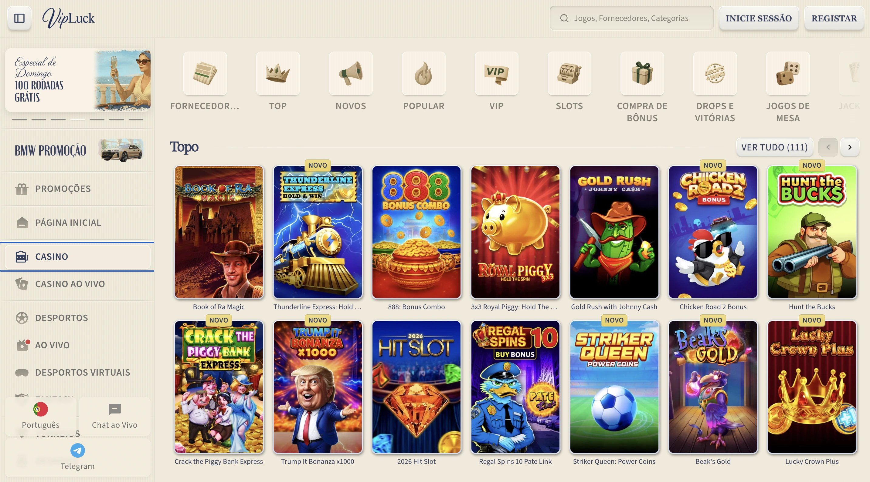 Vipluck Casino catálogo de slots e jackpots